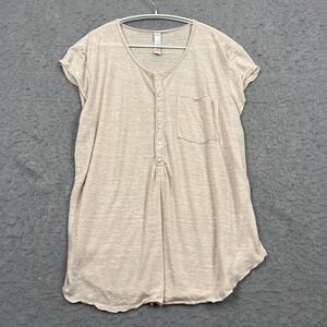 Free People Beach Top Women's Large Beige Henley Scoop Lightweight Pocket Tee